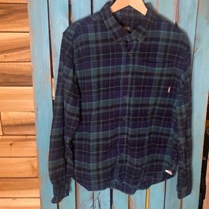Eddie Bauer Everyday Flex Flannel size XL blue green black plaid cotton fabric